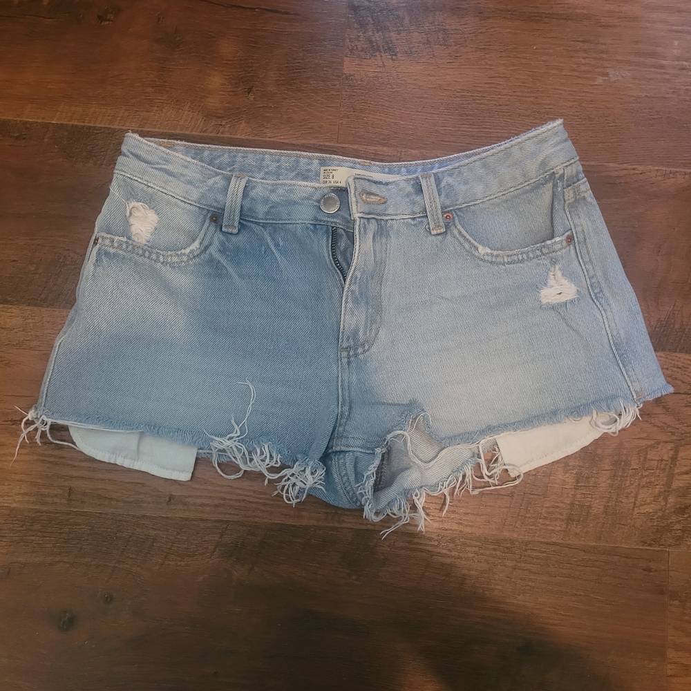 Distressed Light Blue Denim Shorts